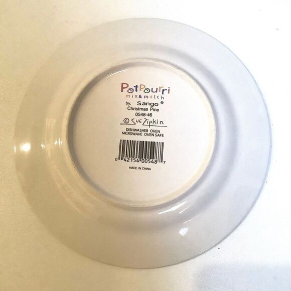 SANGO Plate Potpourri Collection by Sue Zipkin Christmas Pine Plate set of 6 - Picture 5 of 9